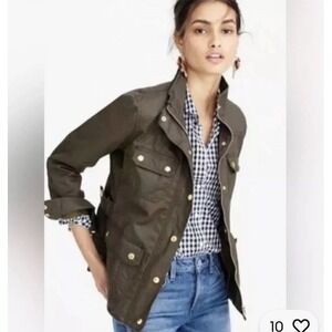 J. CREW Downtown Field Jacket Waxed Cotton Military Utility Chore Green Small